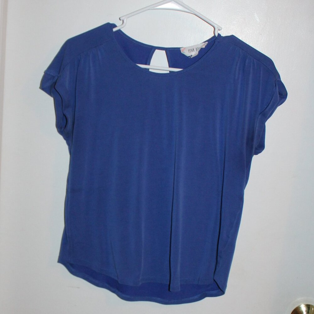 Pink Rose Blue Short Sleeve Blouse Size Small
